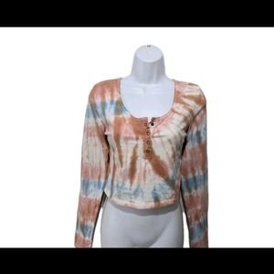 Aeropostale Tie Dye Long Sleeve Henley Cropped Top L 90s Y2K Hippie Grunge #1010
